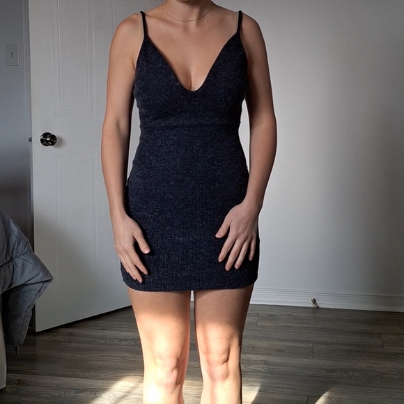 Navy Bodycon Sweater Dress - Picture 2 of 8